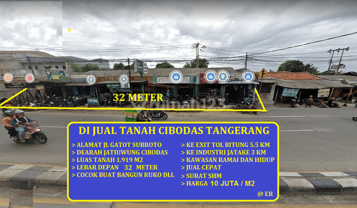 di jual Tanah murah luas 1919 m2 SHM jl gatot subroto Cibodas Tangerang 1