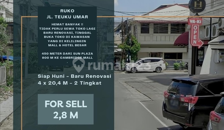 Ruko Jl. Teuku Umar. Kawasan Mall & Hotel. 450 Meter ke Sun Plaza