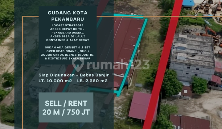 For Sale/Rent. Warehouse in Pekanbaru City. Land Area 1 Hectare. Ready to Use.