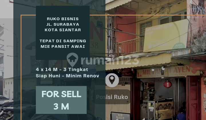 Ruko Jl. Surabaya, Kota Siantar. Tepat Di Samping Mie Pansit Awai