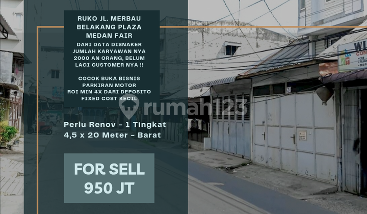 Ruko Jl. Merbau. Belakang Plaza Medan Fair. Investasi Terbaik !!
