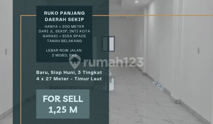 Ruko Baru Daerah Sekip. Panjang Tanah 27 M. 200 M Dari Jl. Sekip