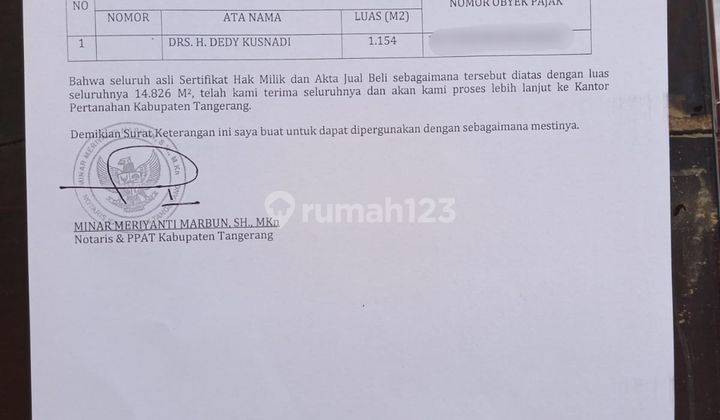 Dijual Tanah SHM 14826 m² di Desa sodong tigaraksa 7