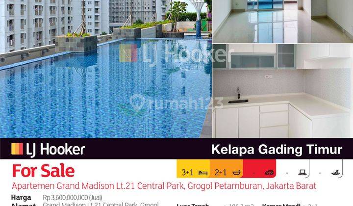 Apartemen Grand Madison Lt.21 Central Park, Grogol Petamburan, Jakarta Barat 2