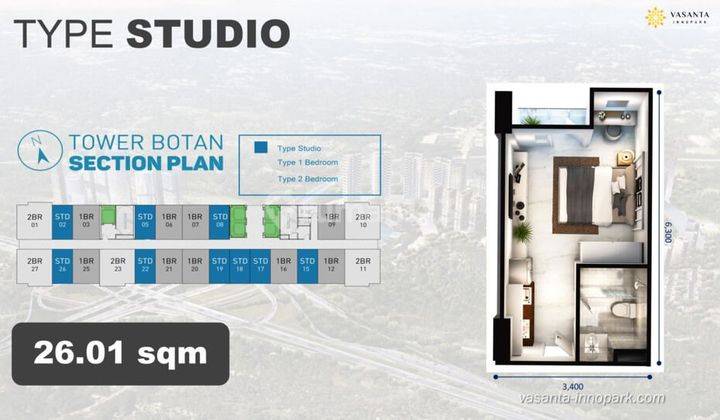 Apartement Vasanta Innopark 1 BR Unfurnished Bagus 6