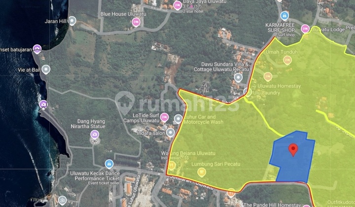 Disewakan Tanah 50are-1,7hektar Pantai Suluban