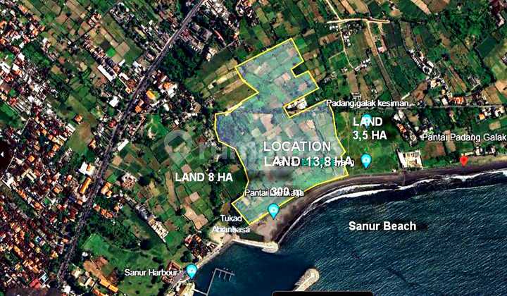 Dijual Tanah 13 Hektar SHM di Sanur -Padang Galak
