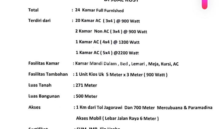 Strategic Boarding House for Sale, 24 Rooms in Setu Cipayung, East Jakarta 2