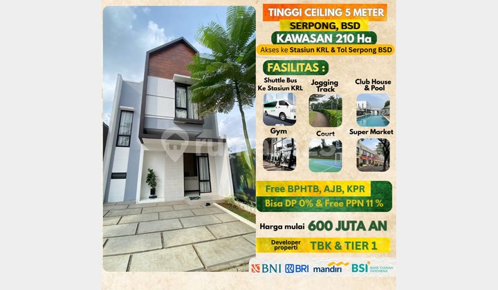 Rumah Ready Unit Dalam Kawasan Hijau 210 Hektar Dekat Tol & Stasiun KRL Serpong BSD