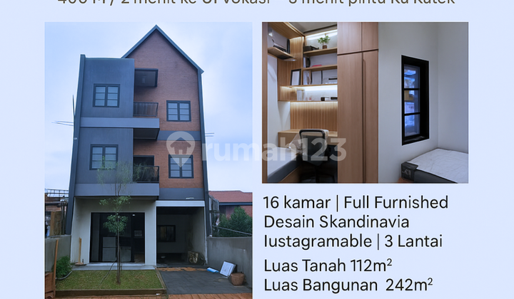 Jual Rumah Kost Ready 16 Kamar Income 300jutaan/thn 2 Menit Ui