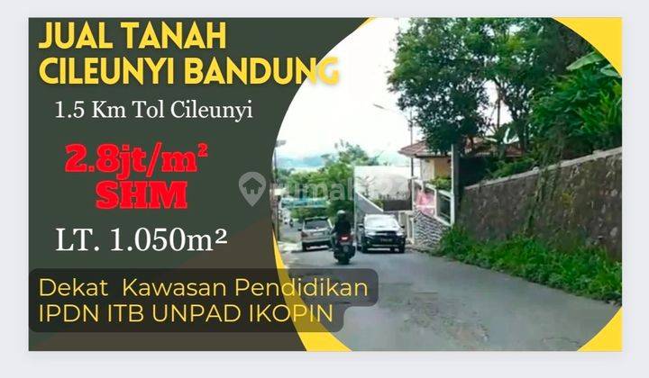 Tanah dijual di Cileunyi Bandung Pinggir Jl 1.5Km Tol Cileunyi 1