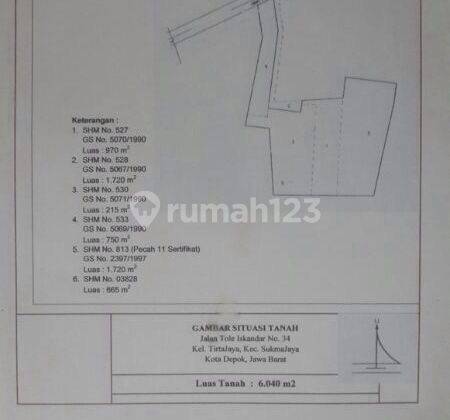 Di Jual Tanah Depok Tole Iskandar 6040 m² SHM  2