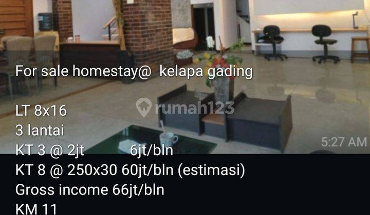 Dijual berikut bisnis homestay di kelapa gading bangunan 3 lantai hanya 3Man 2