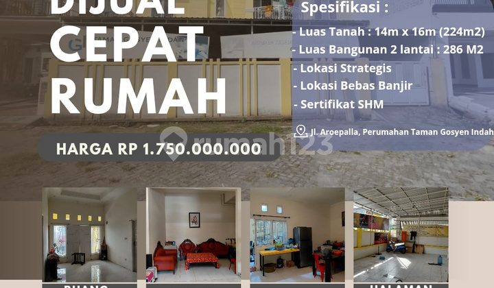 Dijual Cepat Rumah 2Lt Perum Taman Gosyen Indah Harga Murah ! 1