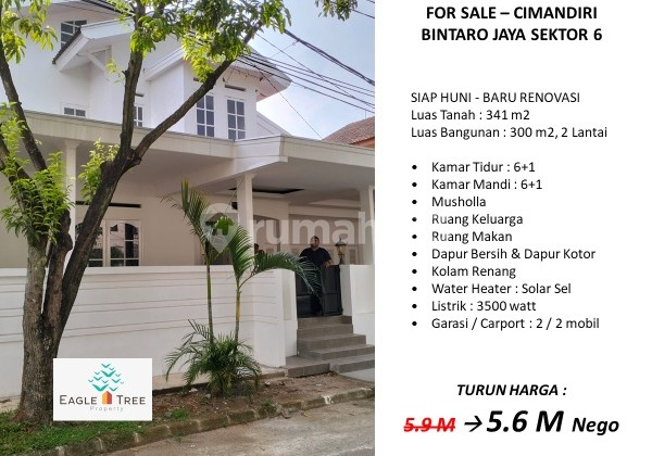For Sale Turun Harga Rumah 2 Lt SHM ,bintaro 6 Tangerang Selatan