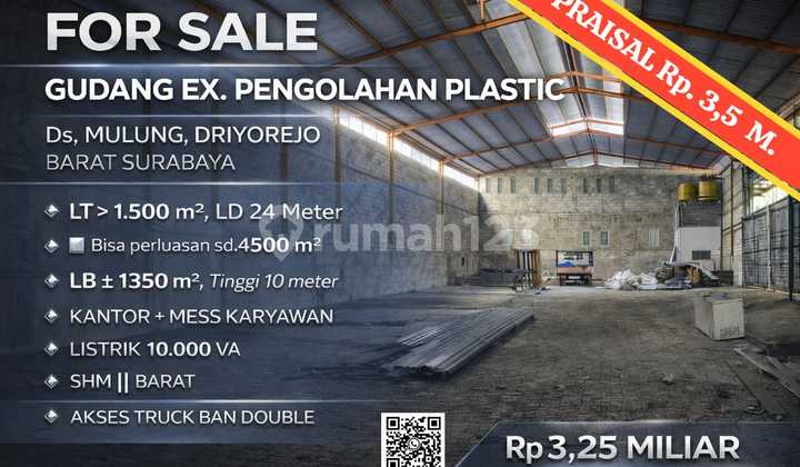 Ready-to-Use Warehouse in Ditenaru Driyorejo with Office + Employee Mess