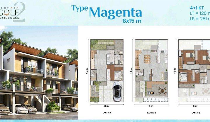 Rumah Permata Golf Residences Pik2, Uk 8x15, di Tengah Lapangan Golf  2