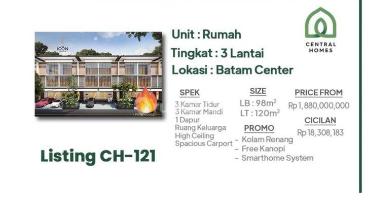 Rumah di simpang kepri mall
Perumahan The Icon Central 3 Lantai Baru 1