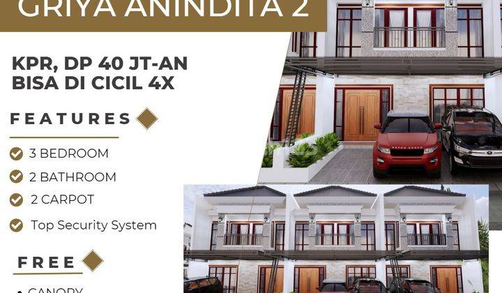 Rumah 2 Lantai Cluster DP 40 juta-an Free Biaya Kanopi Dekat Tol  10