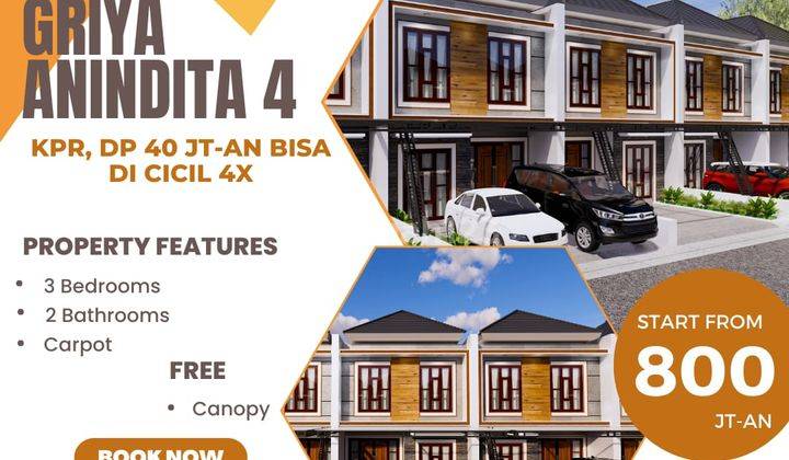 Rumah 2 Lantai Cluster DP 40 juta-an Free Biaya Kanopi Dekat Tol  8