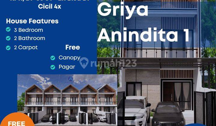 Rumah 2 Lantai Townhouse DP 60 juta-an Free Biaya Kanopi Dekat Tol  8