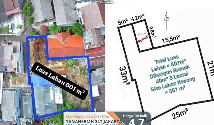 Tanah600m Stratgis+rmh Baru 3Lt Duren Sawit Jakarta Timur Lrt Tol 1