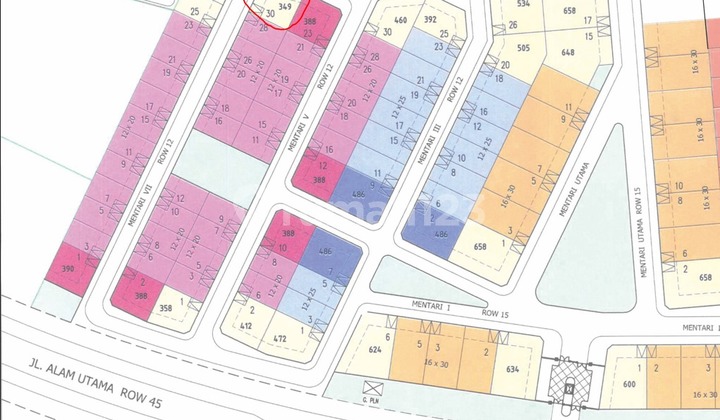 Dijual Kavling Sutera Mentari 7 no 30  Luas 349 m2 Hook