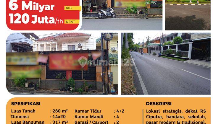 Rumah jln raya dikomplek lt 280m lb 317m lebar 14 mx 20 m. dan ada 4 counter restaurant,  2 lantai dlm komplek Citra Garden 2 Ext  2