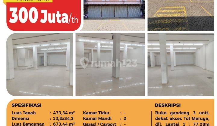 Ruko Gandeng Raden Saleh, 3 Unit, Tangerang, 13.8x34.3m², 2 Lt, SHM 2