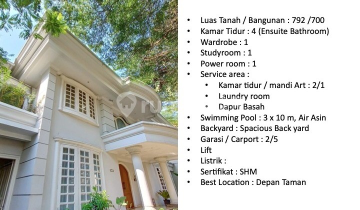Pondok Indah, Jaksel. Rmh Mewah 2Lt, Swimming Pool, Lift, D Taman Pondok Indah, Jaksel. Rmh Mewah 2Lt, Swimming Pool, Lift, D Taman