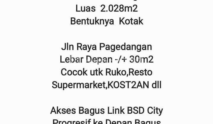 Land in a Good Location, Area 2,028m², Square Shape, Pagedangan Main Road.