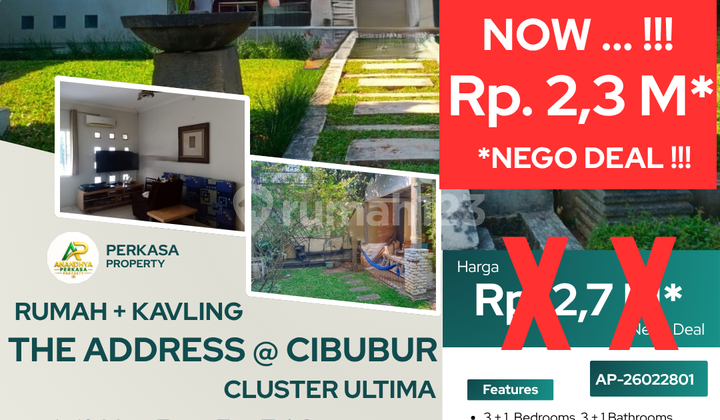 Rumah + Kavling The Address Cibubur - Cluster Favorit & Siap Nego Sampai Deal