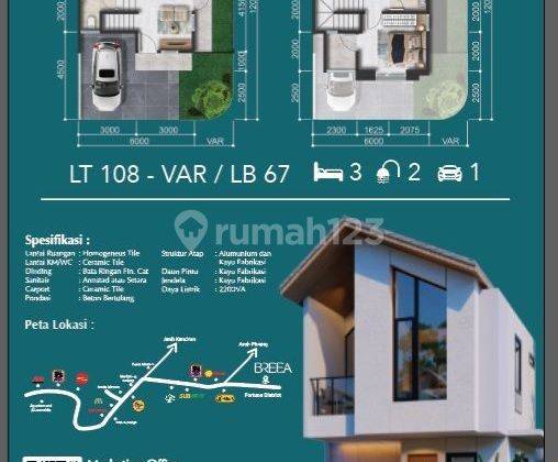 Tipe Breea Graha Raya : Rumah Sudut  Dp 0% Free Biaya Surat Surat 2