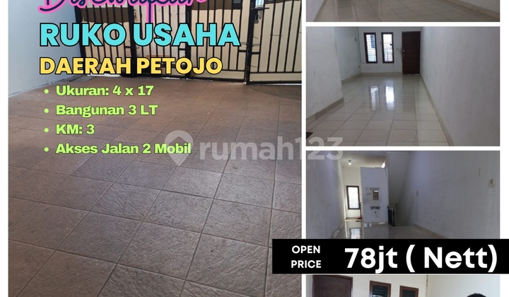 Ruko usaha daerah Petojo akses jalan mobil cocok untuk gudang dan usaha online bangunan 3 lantai