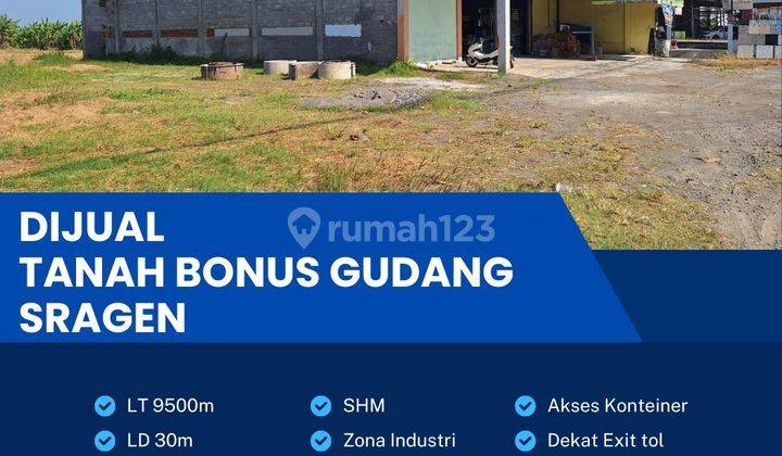 Dijual Cepat Bonus Gudang Industri,lokasi Sragen,9500m2,bu  1