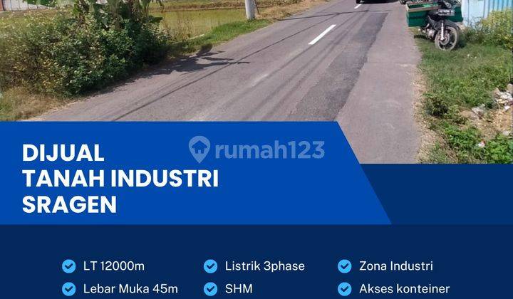 Dijual Tanah Industri Pergudangan 1,2 Ha Berlimbah Sragen  1