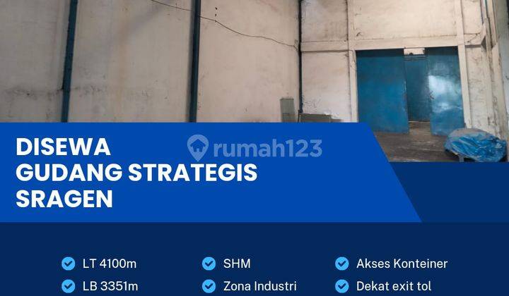 Disewakan Gudang Strategis Zona Industri 4100m2 Lokasi Sragen 1