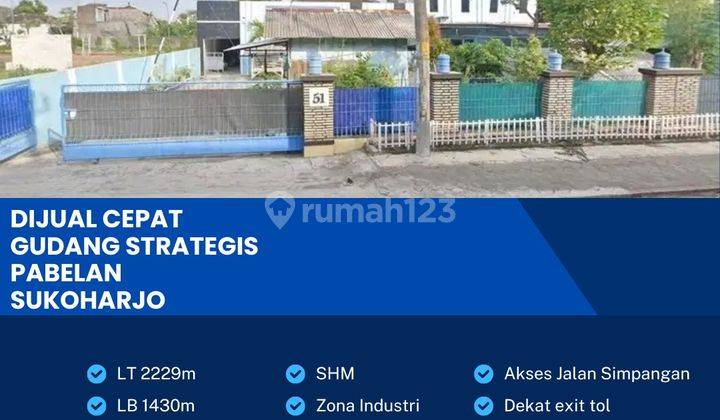 Dijual Gudang Strategis Zona Industri,lokasi Kartasura Sukoharjo 2229m2,BU  1