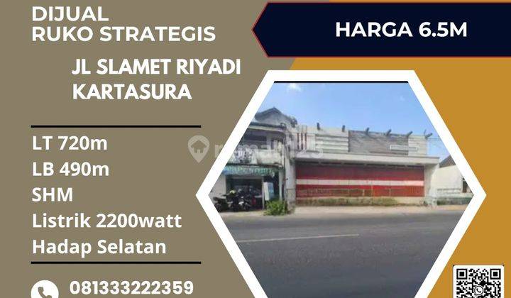 Dijual Ruko Strategis,lokasi Kartasura, Sukoharjo,720m2,bu  1