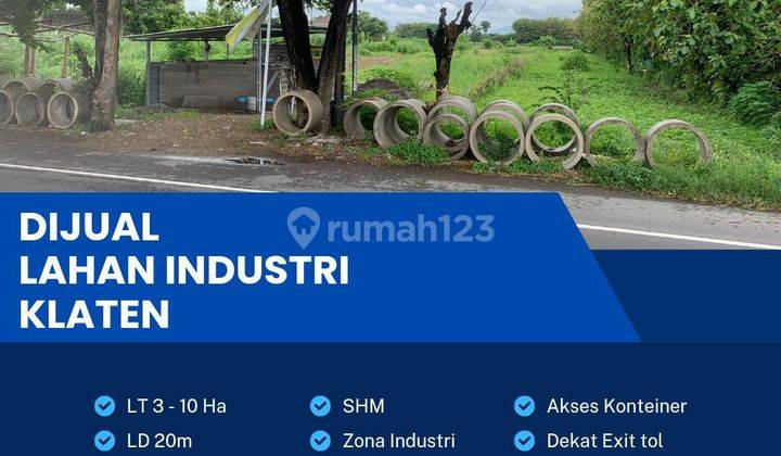 Dijual Cepat Lahan Zona Industri,lokasi Ceper,klaten,luas 9 Ha,bu  1