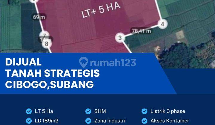 Dijual lahan industri lokasi Cibogo Subang  sangat strategis Luas 5 Ha BU! 1