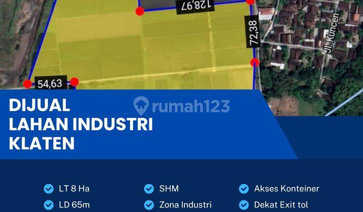 Dijual Cepat Lahan Zona Industri,lokasi Delanggu Klaten,luas 8 Ha,bu  1