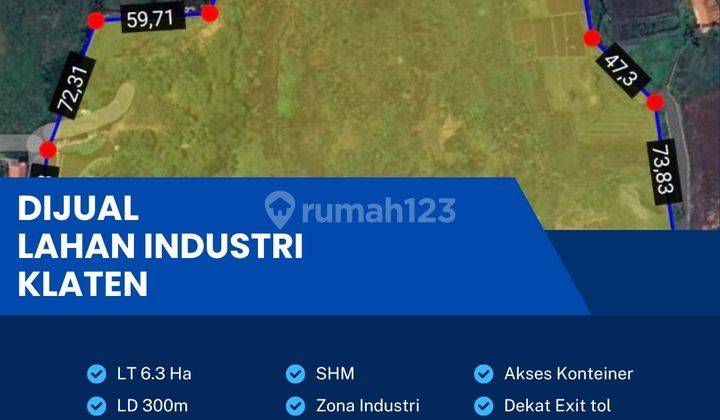 Dijual Lahan Strategis Industri,lokasi Kuncen Klaten,luas 6,3 Ha,bu  1