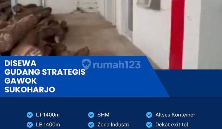 Disewakan Gudang Industri Strategis Pergudangan 1400m2 Berlimbah Gawok,Sukoharjo 