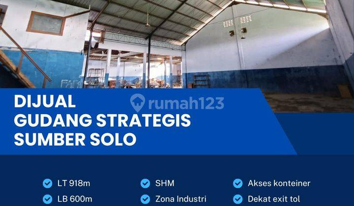 Dijual Gudang Strategis Zona Industri 918m2,Lokasi Banjarsari,solo Bu  1