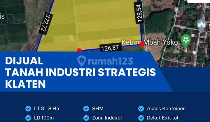 Dijual Lahan Strategis Industri,lokasi Delanggu Klaten,luas 8 Ha,bu  1