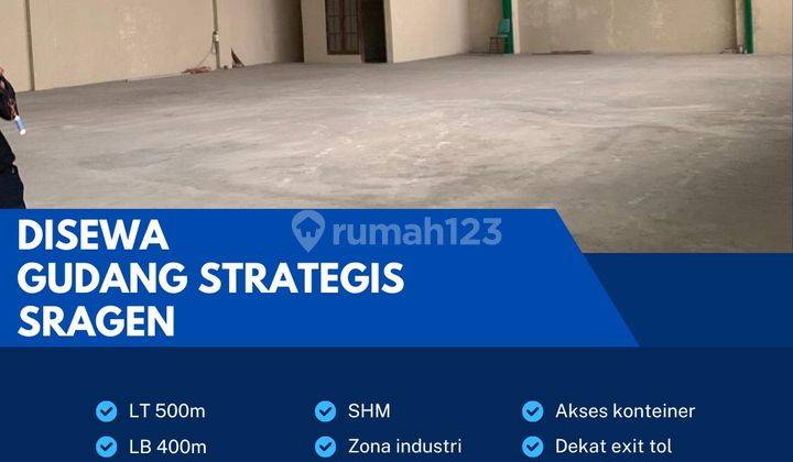 Disewakan Gudang Strategis Zona Industri 500m2 Lokasi Sragen  1