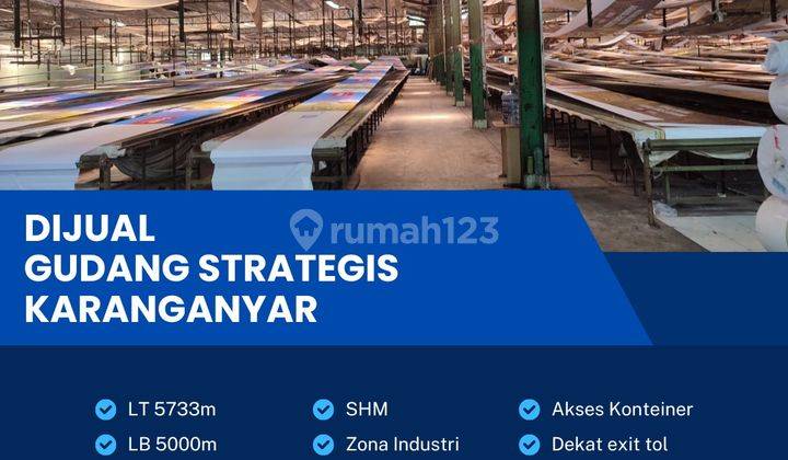 Dijual Cepat Gudang Zona Industri,lokasi Karanganyar, 5733m2,BU  1