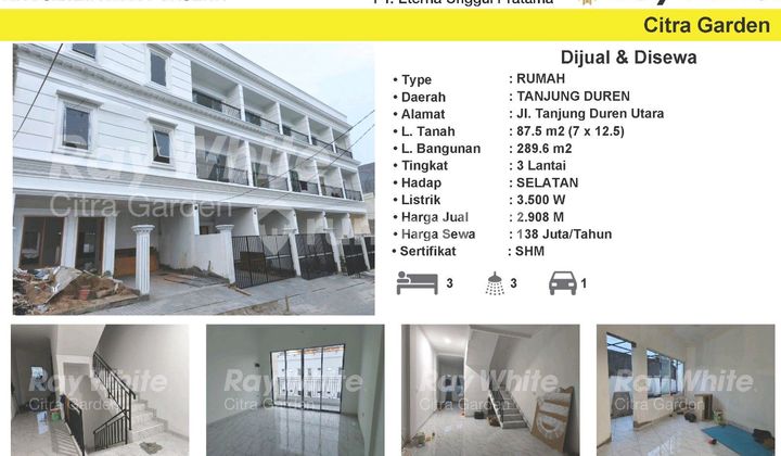 Rumah Baru 3 Lantai Modern, Siap Huni, Tanjung Duren
