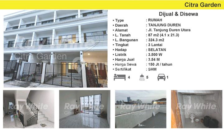 3-Story New House in Tanjung Duren for Yearly Rent 3-Story New House in Tanjung Duren for Yearly Rent